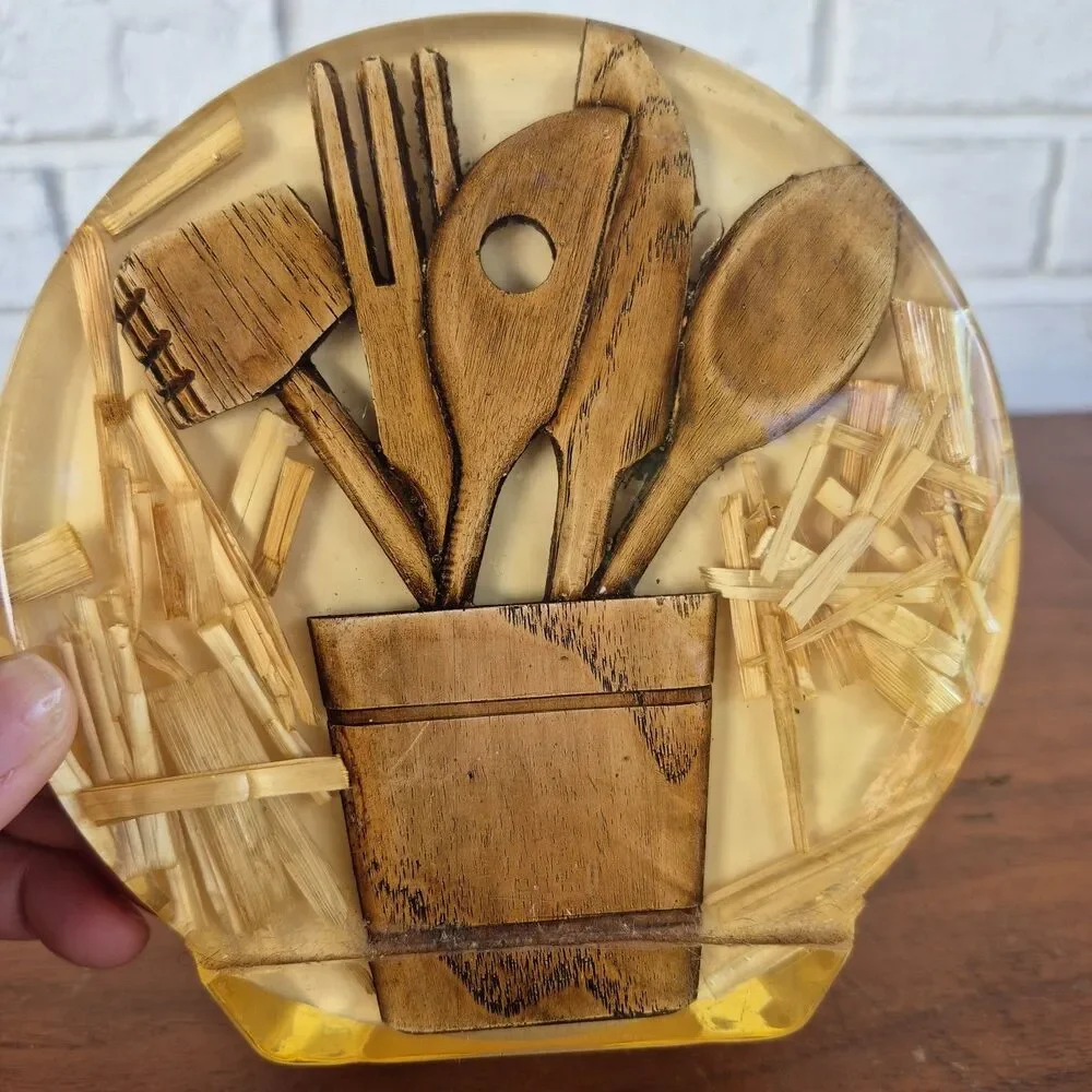 Vintage Mid Century Modern Resin Napkin Holder Kitchen Utensils Colorflo USA